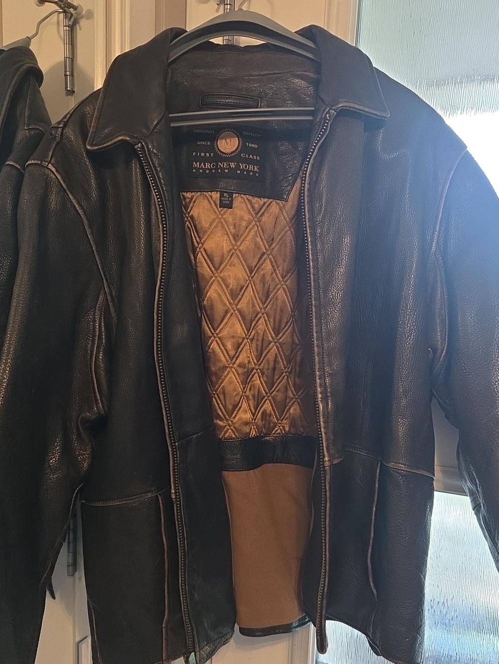 Marc New York Black Leather Bomber Jacket with Tan Quilted Lining